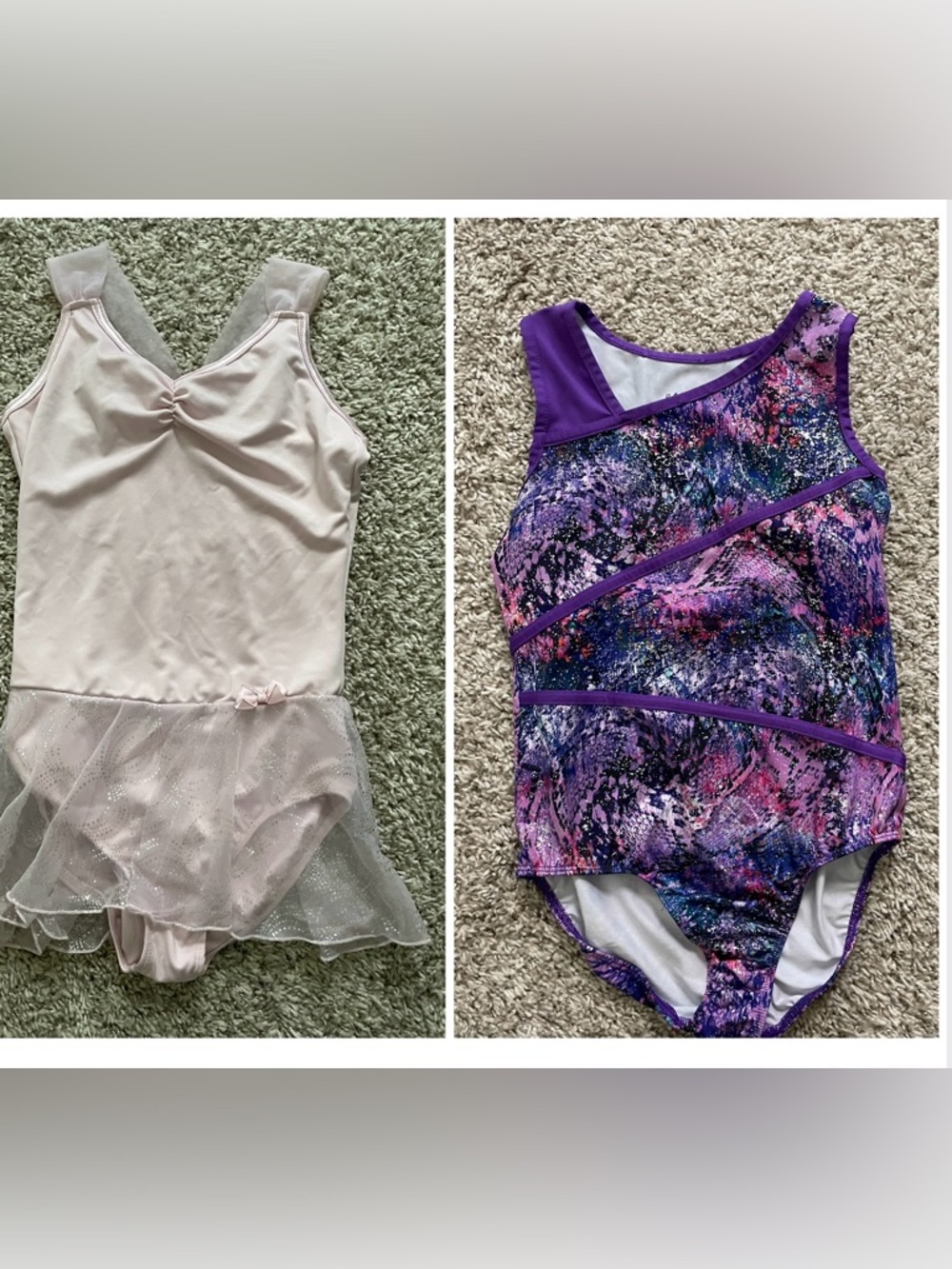 Girls' Pink Ballet Leotard with Skirt and Purple Patterned Gymnastics Leotard